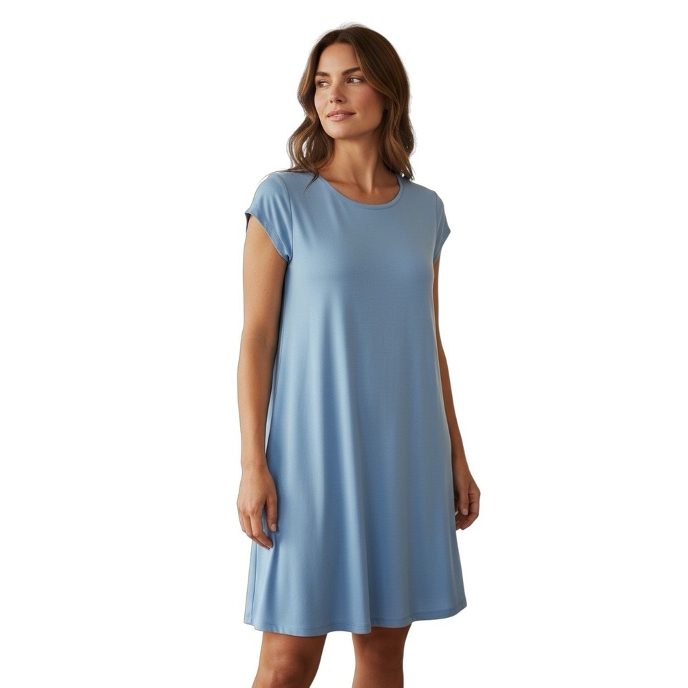 Eileen Fisher‎ Blue Short Sleeve Tunic Top Dress Viscose Spandex Large L